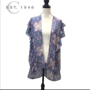 NWOT Est. 1946 Blue Chiffon Short Sleeve Sheer Swimsuit Coverup Kimono One Size